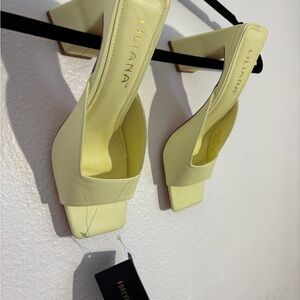 Forever 21 Pale Yellow Square Toe Slingback Block Heel Mules